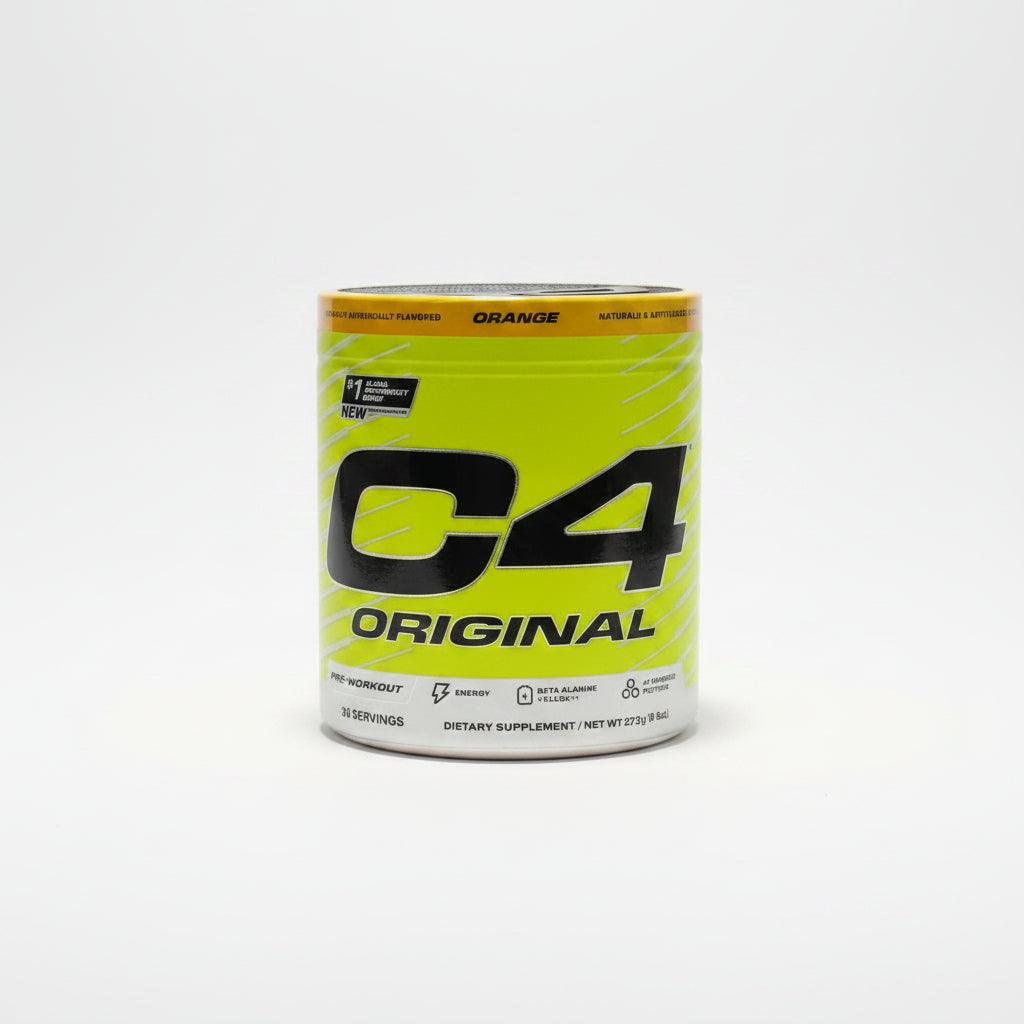 Cellucor C4 Original pre-workout dietary supplement, Orange flavor, 30 servings, 273g container on a white background.