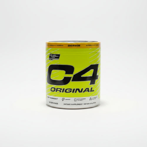 Cellucor C4 Original pre-workout dietary supplement, Orange flavor, 30 servings, 273g container on a white background.