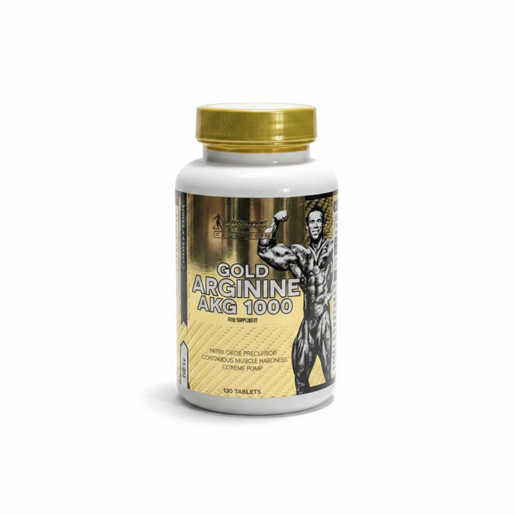 Gold Arginine AKG 1000 nitric oxide precursor dietary supplement bottle with 120 tablets