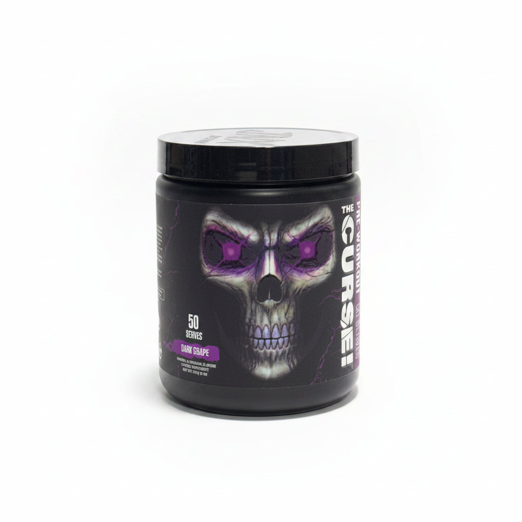 JNX Sports The Curse Pre-Workout Dark Grape flavor supplement container 50 servings