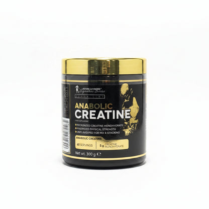 Kevin Levrone Signature Series Anabolic Creatine unflavoured creatine monohydrate supplement, 300g container with 60 servings on a white background.