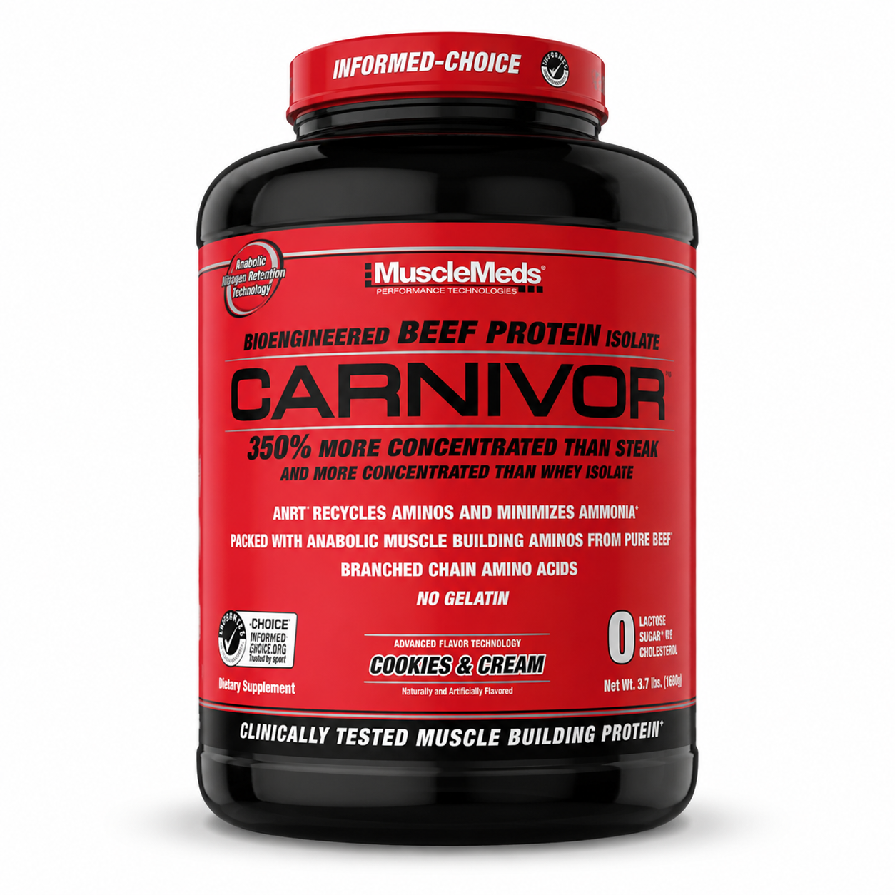 MuscleMeds Carnivor Bioengineered Beef Protein Isolate – Cookies & Cream – 3.7 lbs (1680g)