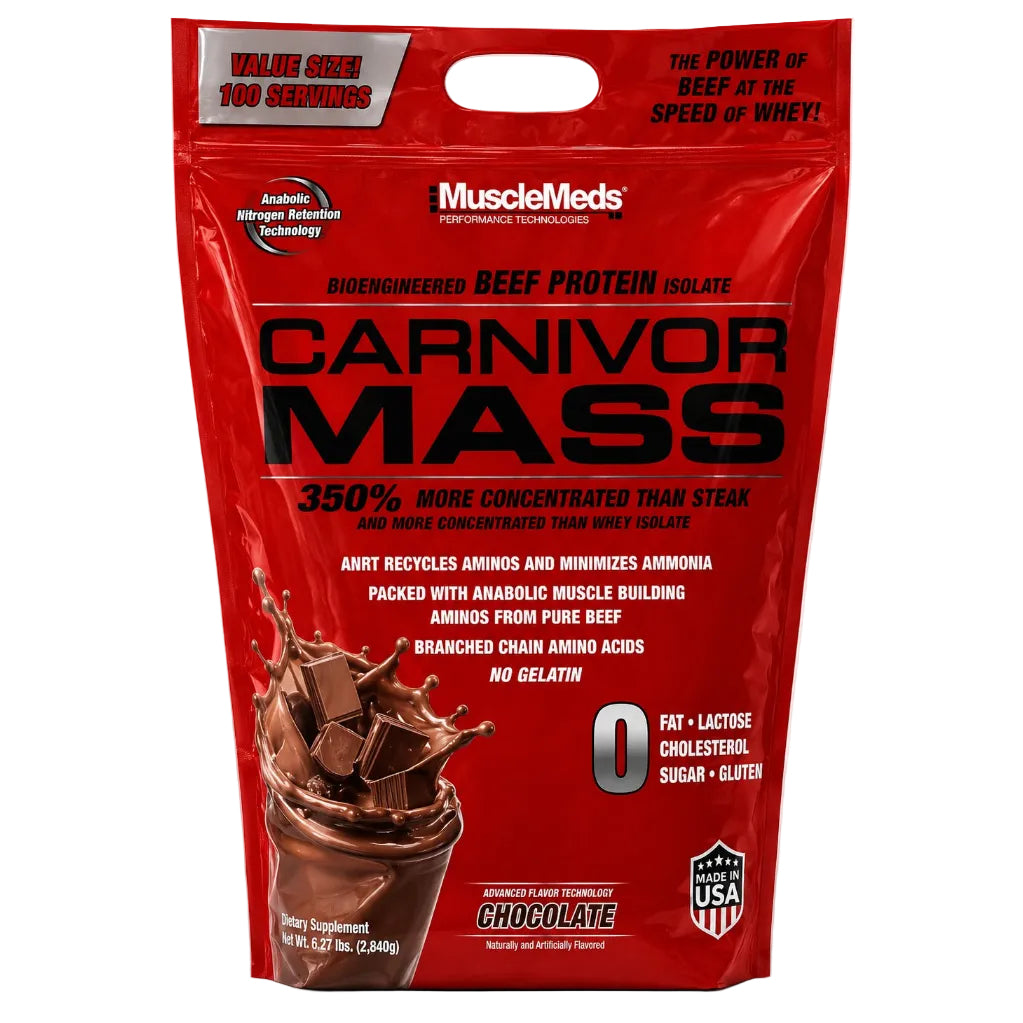 MuscleMeds Carnivor Mass chocolate bioengineered beef protein isolate mass gainer supplement 3.3 kg