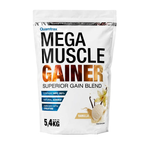 Quamtrax Mega Muscle Gainer Vanilla 5.4kg – Superior Gain Blend with WPC 80% & Creatine Dubai Uae