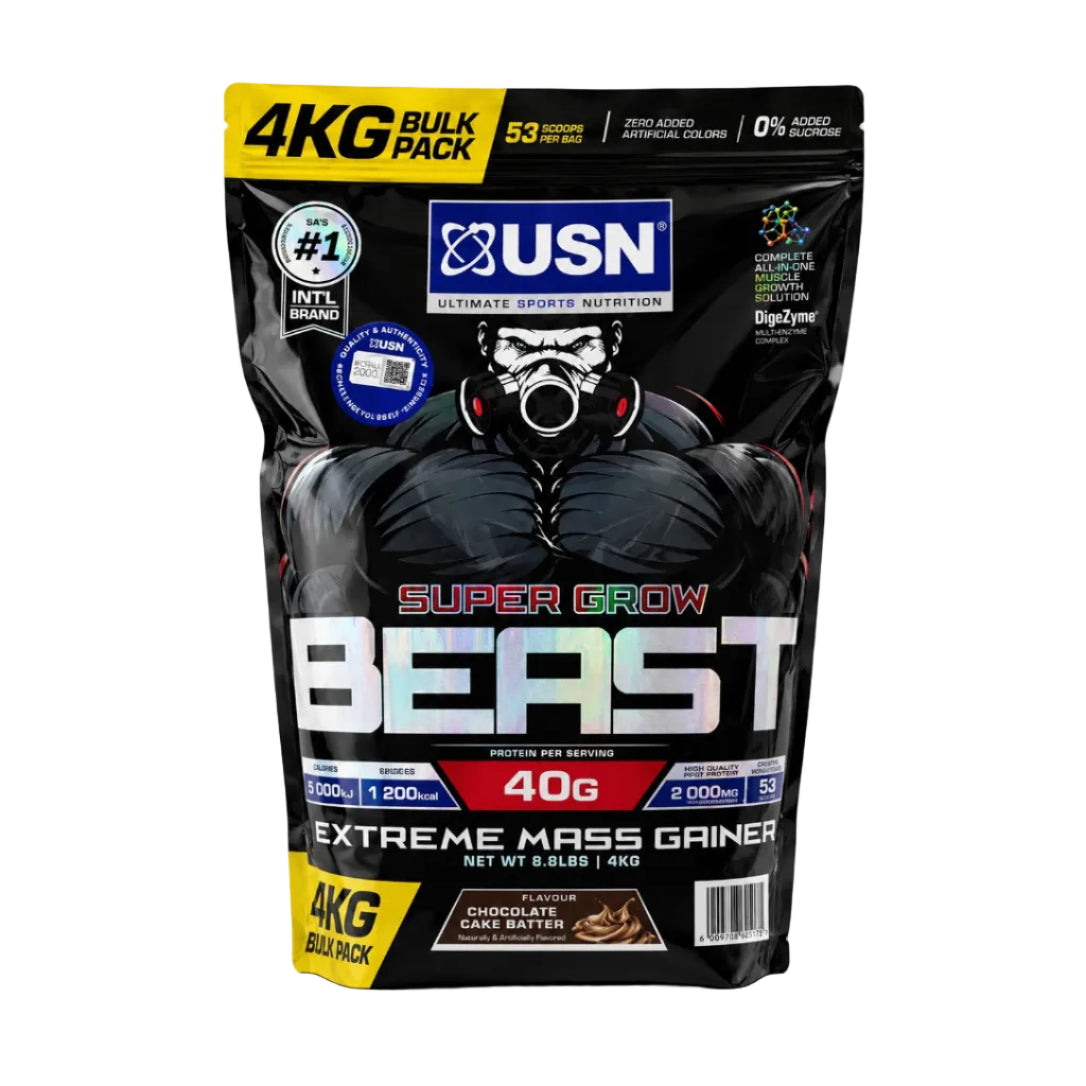 USN Super Grow Beast extreme mass gainer 4kg chocolate cake batter protein supplement Dubai UAE