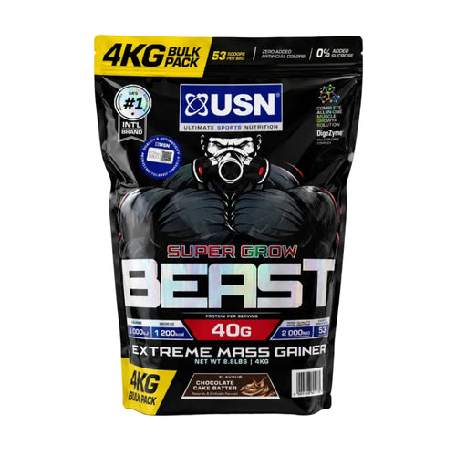 USN Super Grow Beast extreme mass gainer 4kg chocolate cake batter protein supplement Dubai UAE